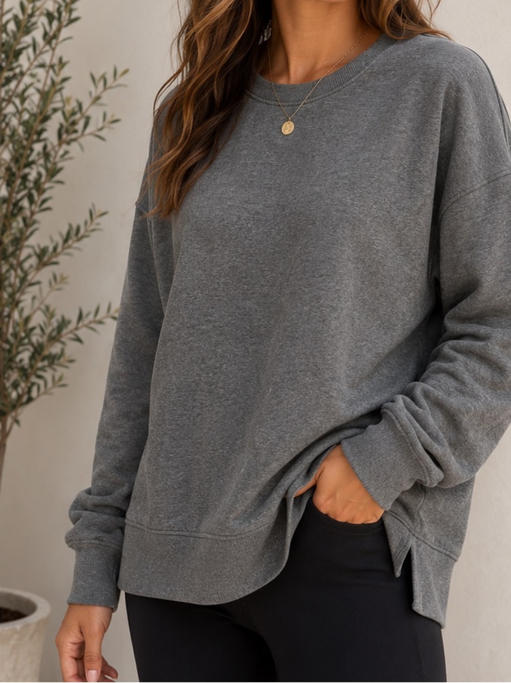 Xersion XL Tall Gray Fleece Sweatshirt Pullover Crewneck Athleisure NWT-Like